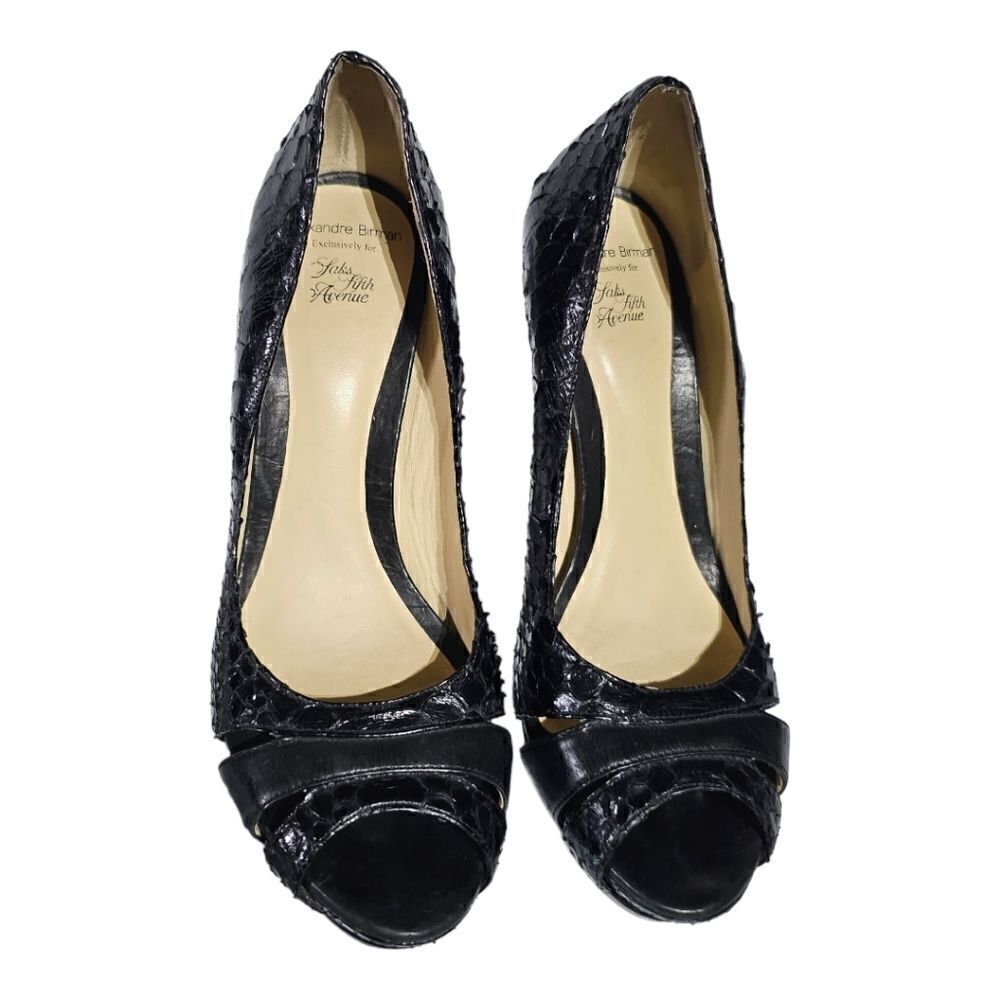 Alexandre Birman Black Python Open Toe Heels - Si… - image 2
